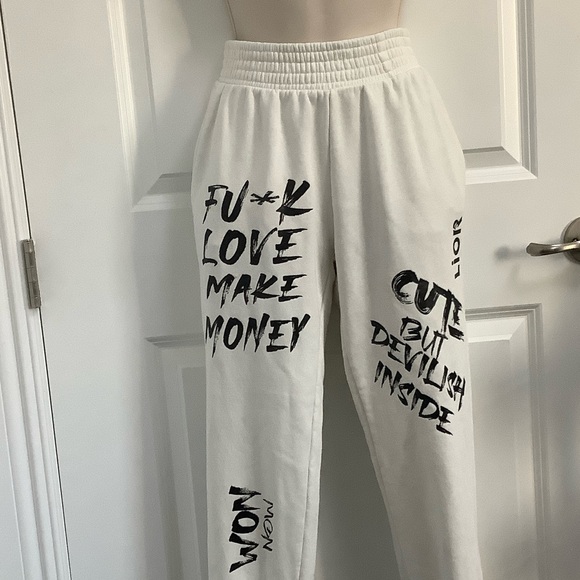 Women's White Graphic Jogger Pants, Size S - Picture 3 of 6
